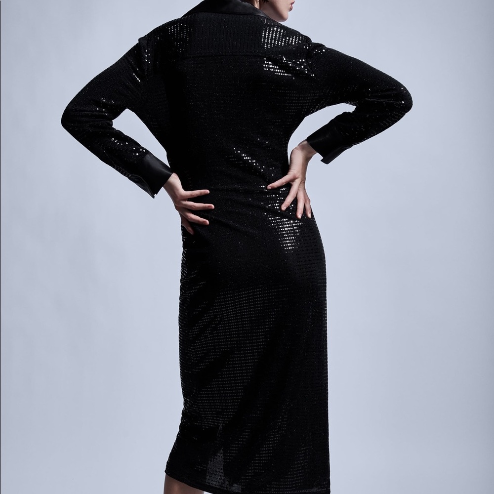ZARA Black Sparkly Shirt Long Sleeve Dress - Picture 4 of 7